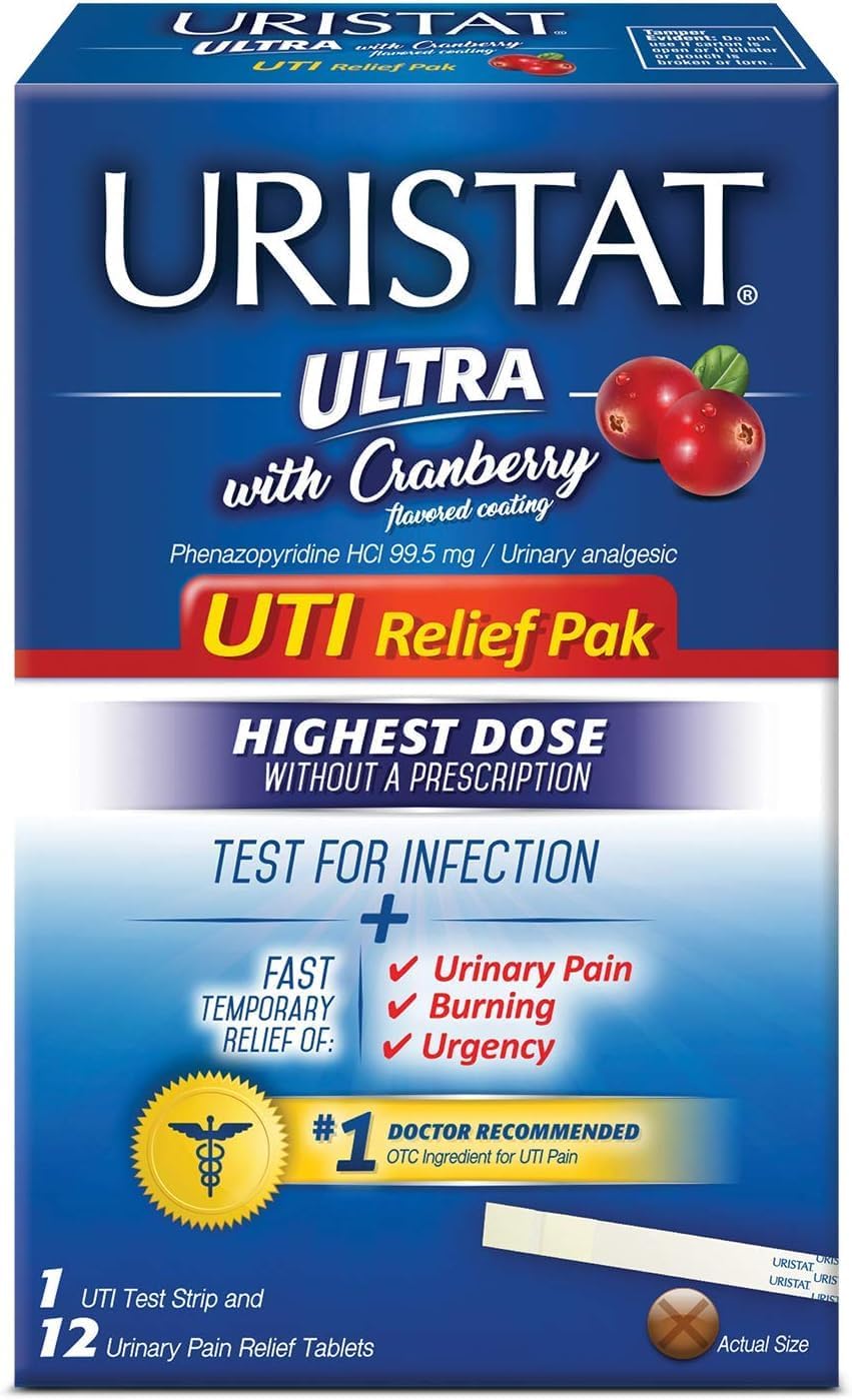 URISTAT Ultra UTI Relief Pack, 1 UTI Test Strip & 12 Pain Relief Tablets (Pack of 4)