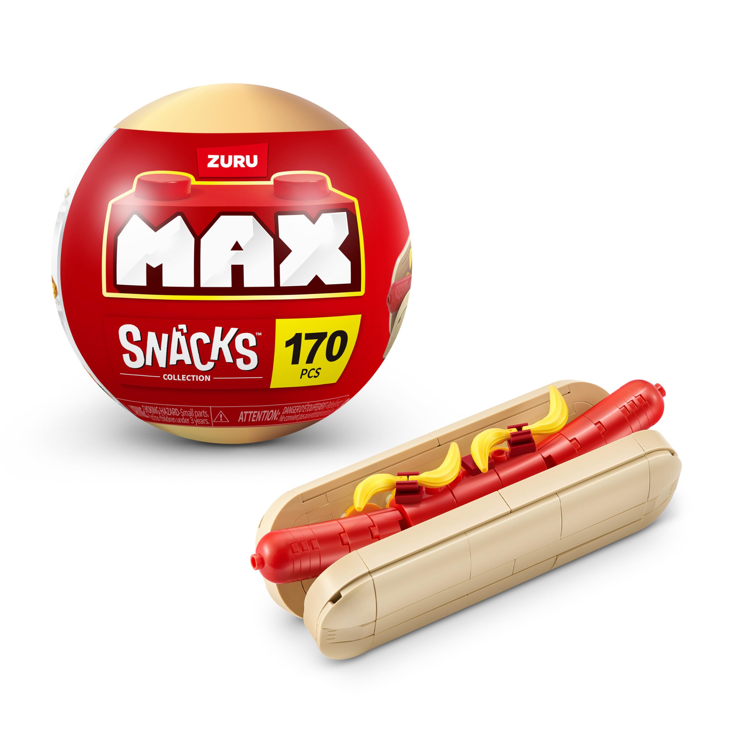 MAX Premium Snacks Building Bricks (Hotdog) Novelty Unboxing Toy Collectible Mini's by ZURU, Hotdog, 1 Capsule