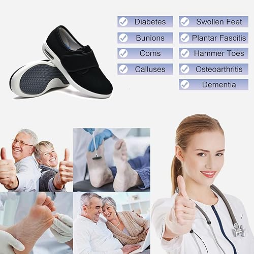 Miniatura 10 de Zapatos para diabéticos para mujer, ancho extra ancho, correa ajustable, zapatos para caminar al aire libre, zapatos deportivos para pies hinchados,