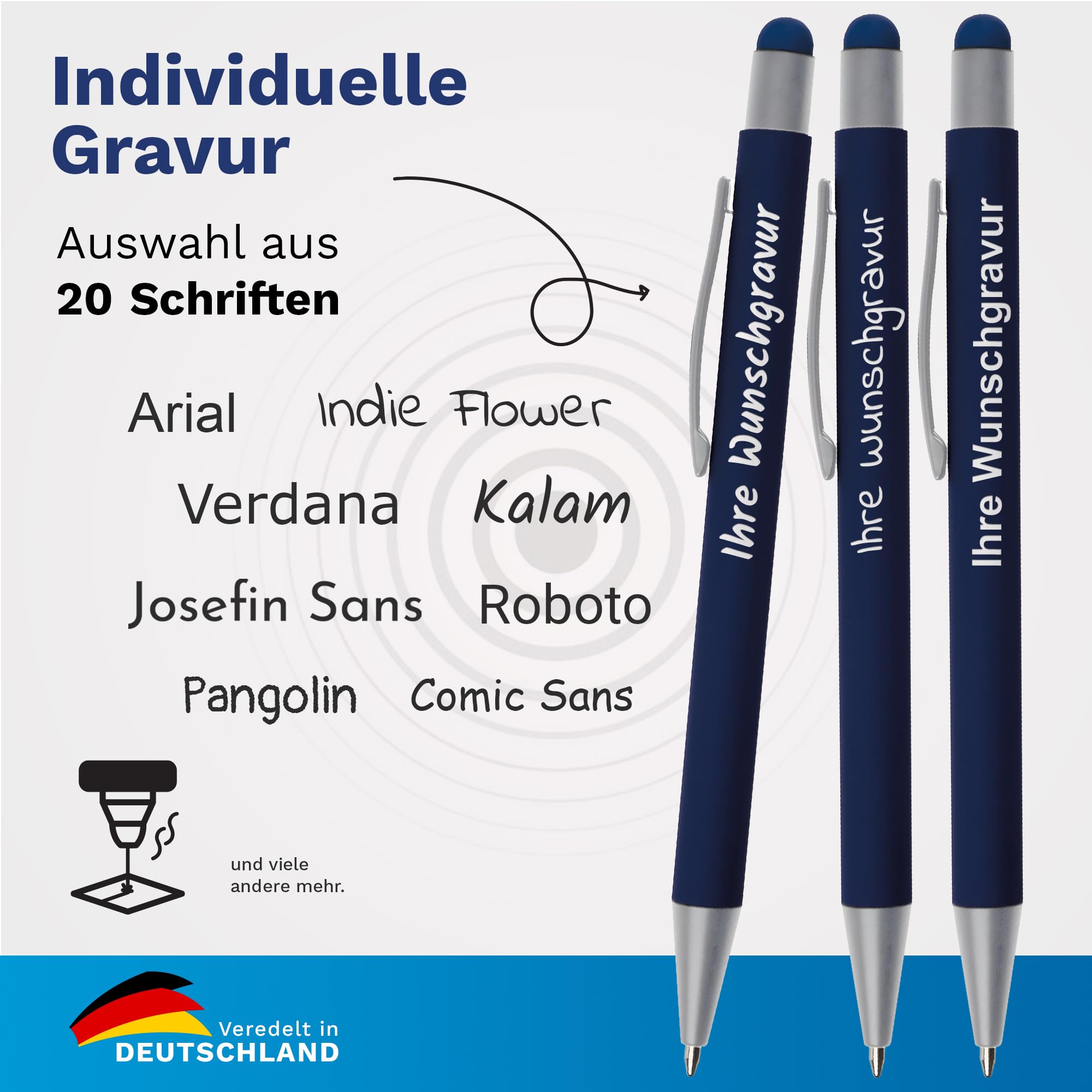 GRIP Kugelschreiber mit Touchfunktion – 50er Set Kullis mit Gravur | Personalisierter Kulli gummiert | Stift mit Gravur mit blauer Mine (DUNKELBLAU, 50)