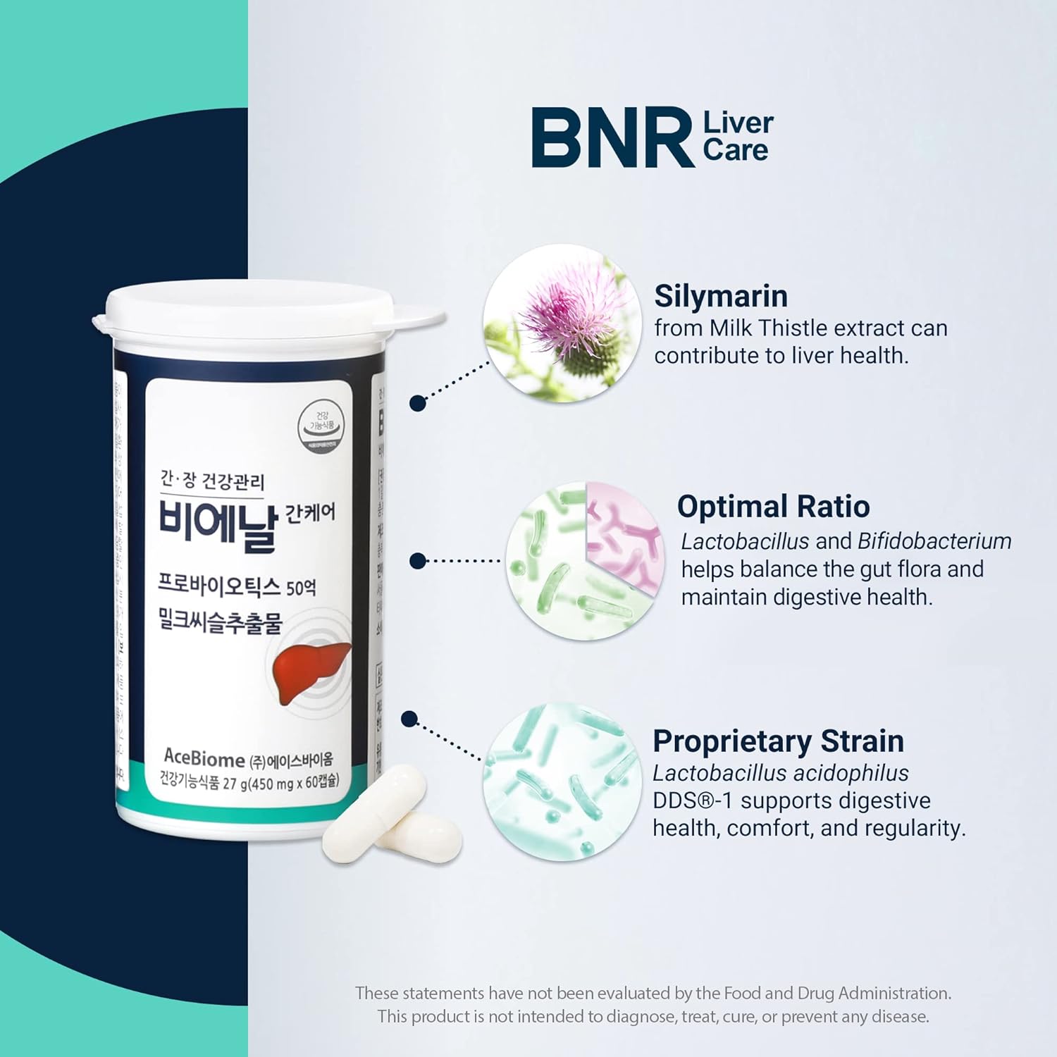 Bnr Liver Care, Milk Thistle Probiotics and Prebiotics, Silymarin, Liver and Digestive Support, 5 Billion CFU Guaranteed, 60 Capsules