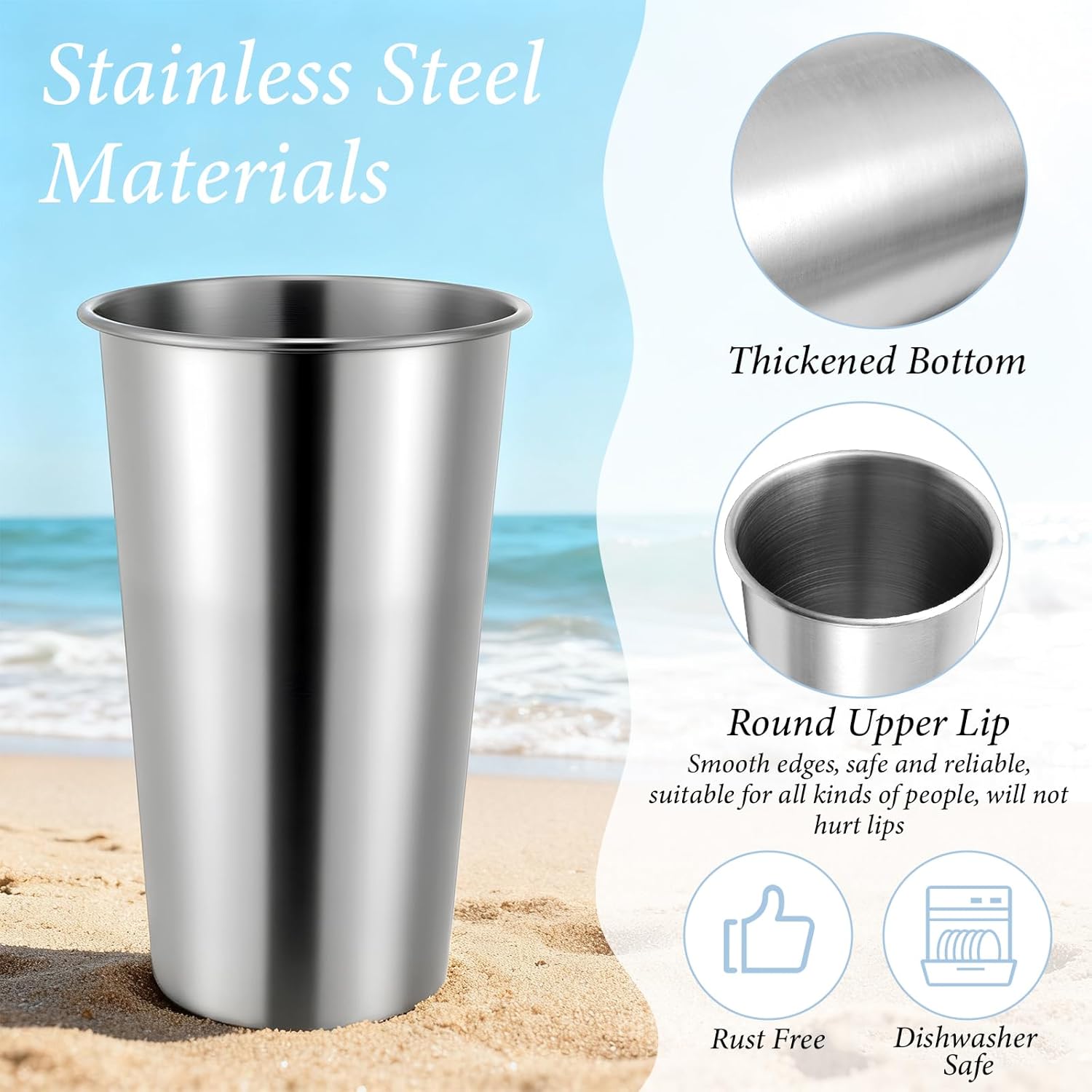 8 Pack 20oz 600ml Stainless Steel Pint Cups, Stainless Steel Cup Metal Cups, Beer Pint Cup, Water Tumbler for Outdoor Party Camping Reusable, Unbreakable and Stackable - Image 3