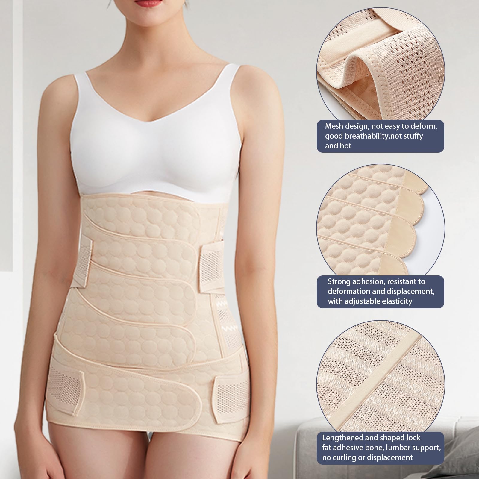 3 in 1 Ceinture Abdominale Femme, 4 Patchs Ceinture Soutien Grossesse avec Ceinture Pelvienne, Ceintures Post Partum Accouchement M L XL XXL, Ceintures Maintien Lombaire, pour Ventre Plat (L)