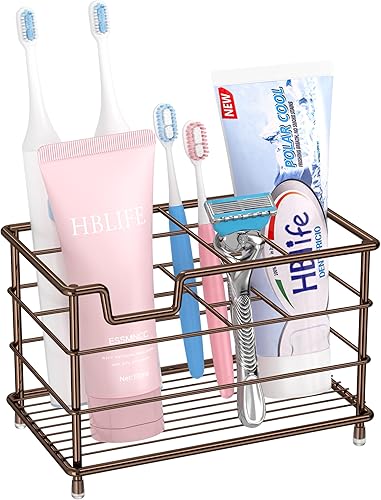 HBlife Soporte grande para cepillos de dientes para baño, 7 ranuras de bronce de acero inoxidable, accesorios de baño, organizador para espacios