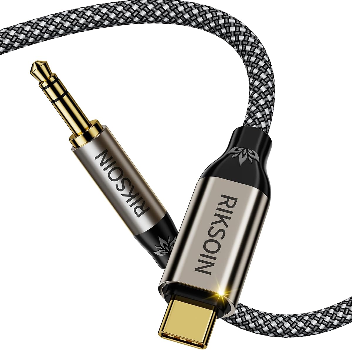 Cable USB C a auxiliar de 3,5 mm, núcleo de cobre plateado tipo C a cable estéreo para auriculares de automóvil de 3,5 mm compatible con iPhone 15, 15 Pro Max Plus, Samsung Galaxy S24 S23 S22 S21-2FT