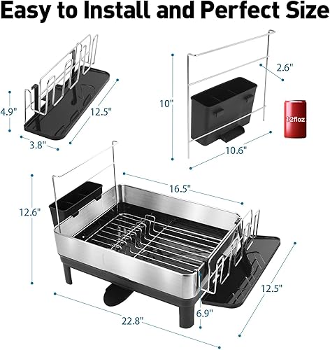Miniatura 6 de Escurridor de platos, escurridor grande con soporte móvil para cubiertos para la familia, escurridor de platos de acero inoxidable negro para