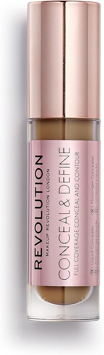 Makeup Revolution Conceal & Define Concealer, Full Coverage Makeup Concealer, Matte Finish & Long Wear, For Dark or Deep Skin Tones, Vegan, C13.5, 4ml