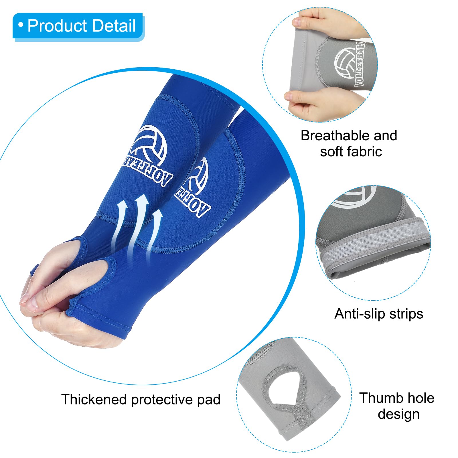 PATIKIL Volleyball Arm Sleeves, 2 Pair Passing Forearm Sleeve with Protection Pads Thumbhole Volleyball Arm Pads for Youth Teenagers Men Women, Grey - Image 3