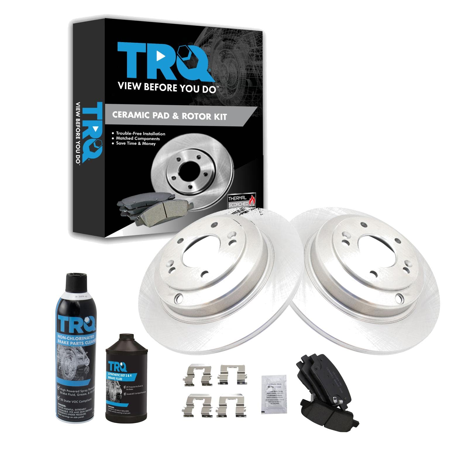 TRQ Rear Brake Pad &amp; Rotor Kit, with Chemical Kit Ceramic Compatible with 2010-2014 Hyundai Genesis Coupe