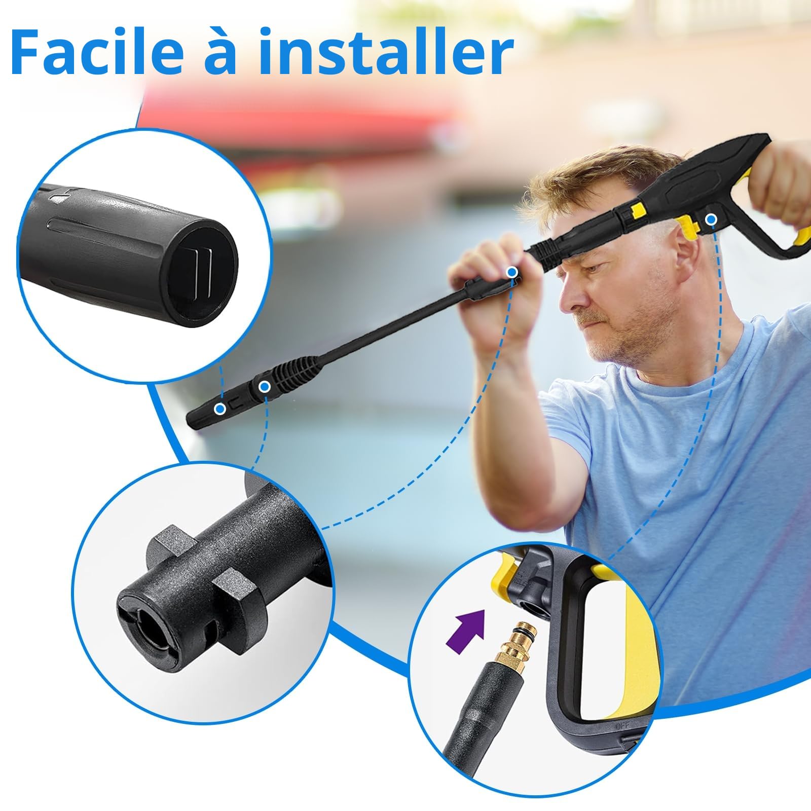 Pistolet Lance avec Buse Réglable, Pistolet de Remplacement et Lance de Nettoyage pour Karcher Nettoyeur Haute Pression avec Système de Raccord Rapide, 2100 PSI, Buse à Jet Réglable