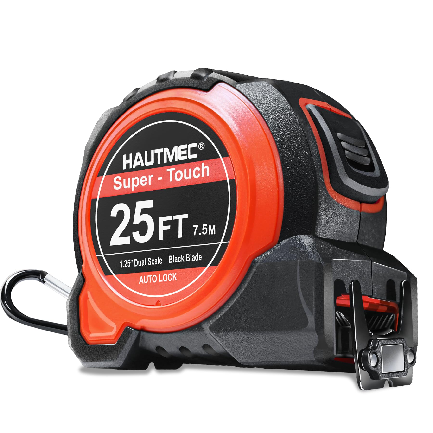 HAUTMEC 25 Ft Heavy Duty Tape Measure with Auto Lock & 1-1/4" Wide Blade | Professional Grade, Double Magnetic Hook, Easy Read Dual Scale for