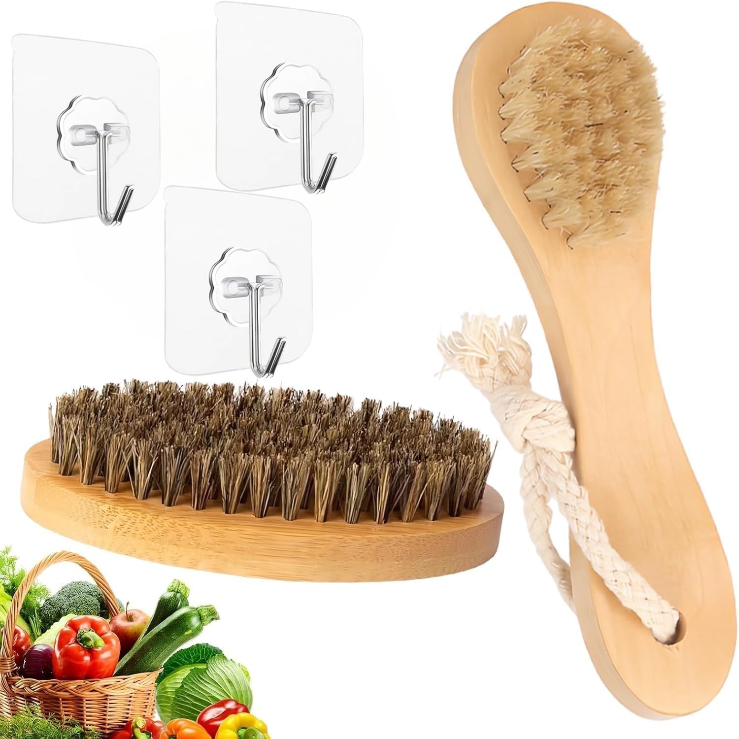 Brosse à Légumes 5 Pièces Poignée Ergonomique pour Nettoyer Légumes Fruits Ustensiles