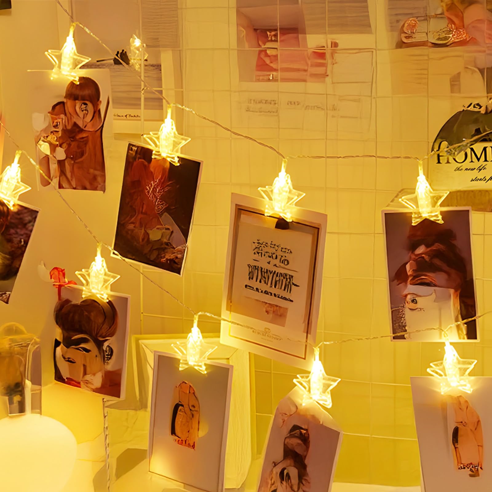 Cadena de luces LED con clip de estrella, 10 m, 80 luces, brillo colorido, montaje en pared, ideal para dormitorio y exhibición