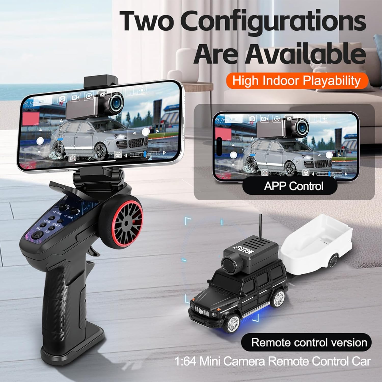 WLtoys Mini RC Car, 1:64 Scale FPV RC Drift Car with 720P HD Camera, 2.4GHz Transmitter and WiFi App Control with Gyro First Person Perspective Mini Racing Toys for Hobby RC (Black) (Black)