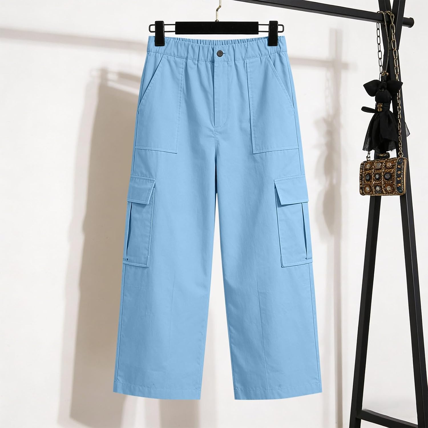 Womens Cargo Pants Elastic Waist Casual Hiking Work Pants with Multiple Pockets Summer Fashion Trousers