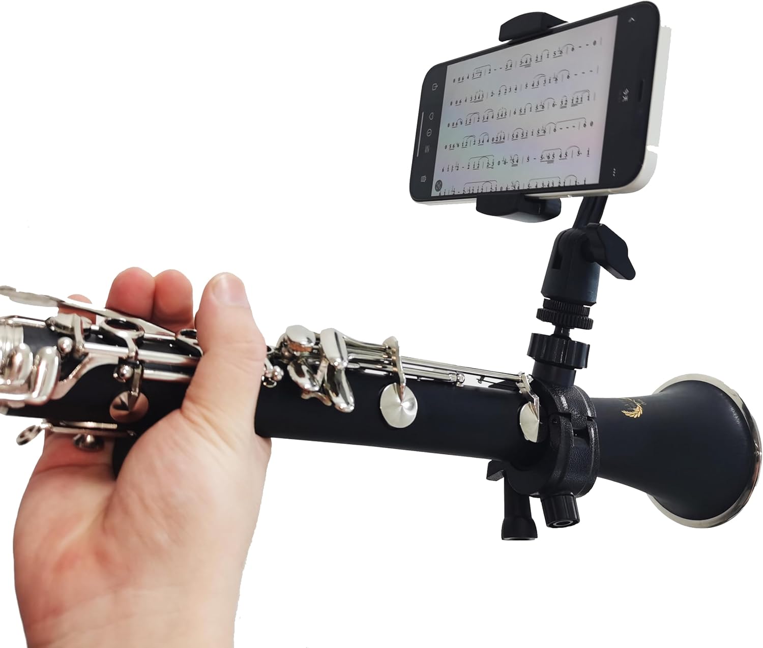 Clarinet Lyre,Professional Clarinet Sheet Music Lyre,Adjustable 360° Rotation Marching Band Phone Holder,Smartphone Compatible 2.57-3.54 Inch Width,Easily Read Music from PDF,Take videos while playing