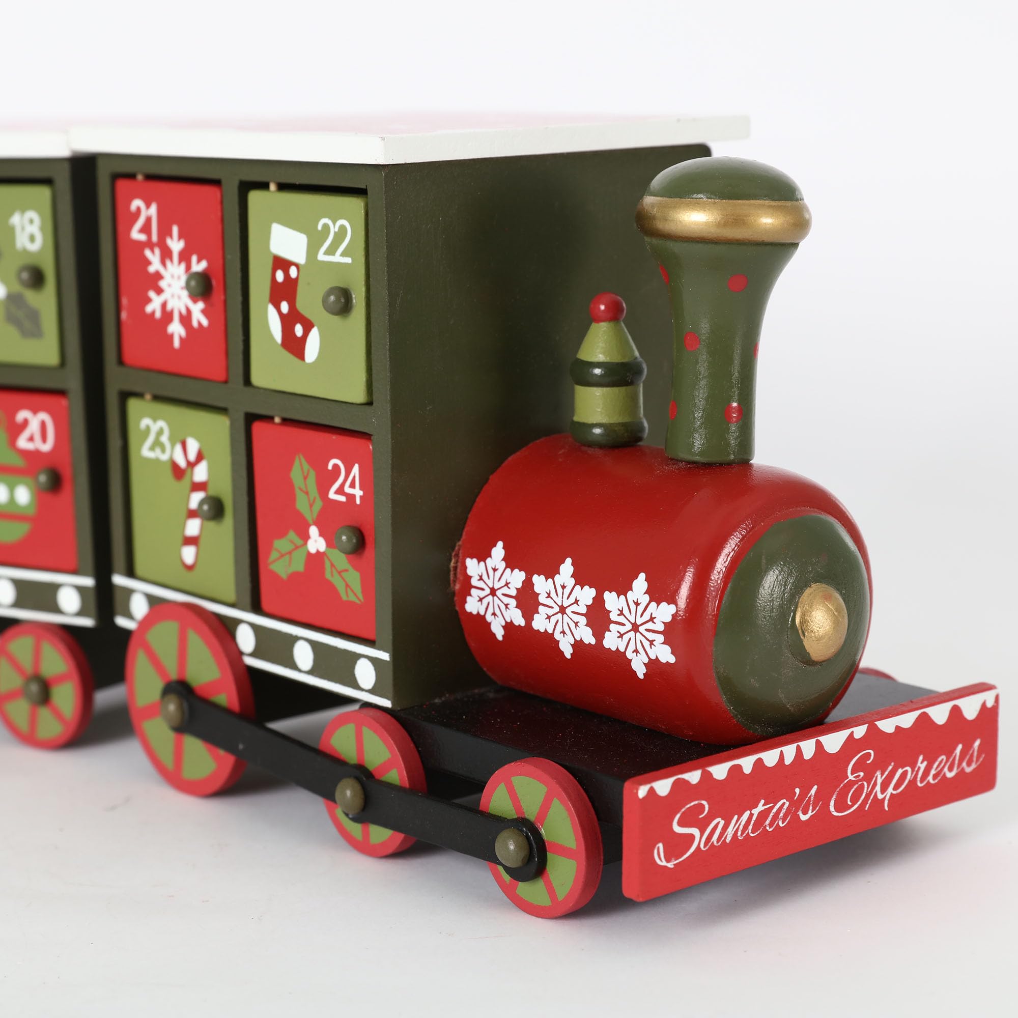 PE Calendario de Adviento de madera de Navidad con 24 cajones, calendarios de Navidad para niños y adultos, cuenta regresiva de Navidad, decoración tradicional (tren rojo y verde)