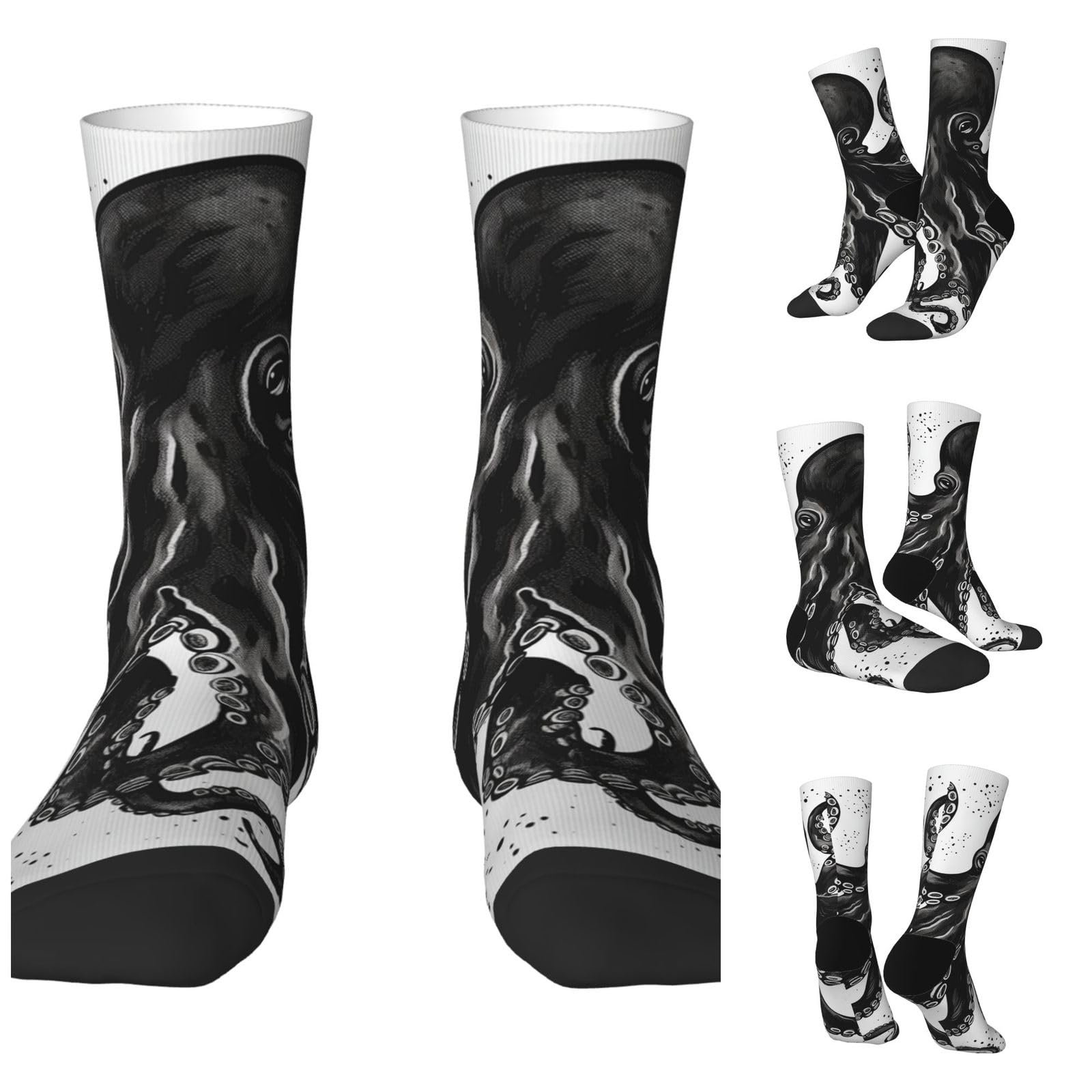 LZQPOEAS Classic Black Octopus Athletic Socks Unisex Cushioned Crew Socks Hiking Running Calf Sock Soft Above Ankle Sock