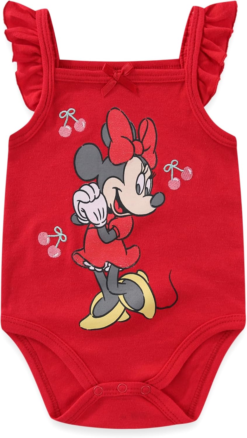 Disney Minnie Mouse Baby Girls 3 Pack Bodysuit for Newborn and Infant