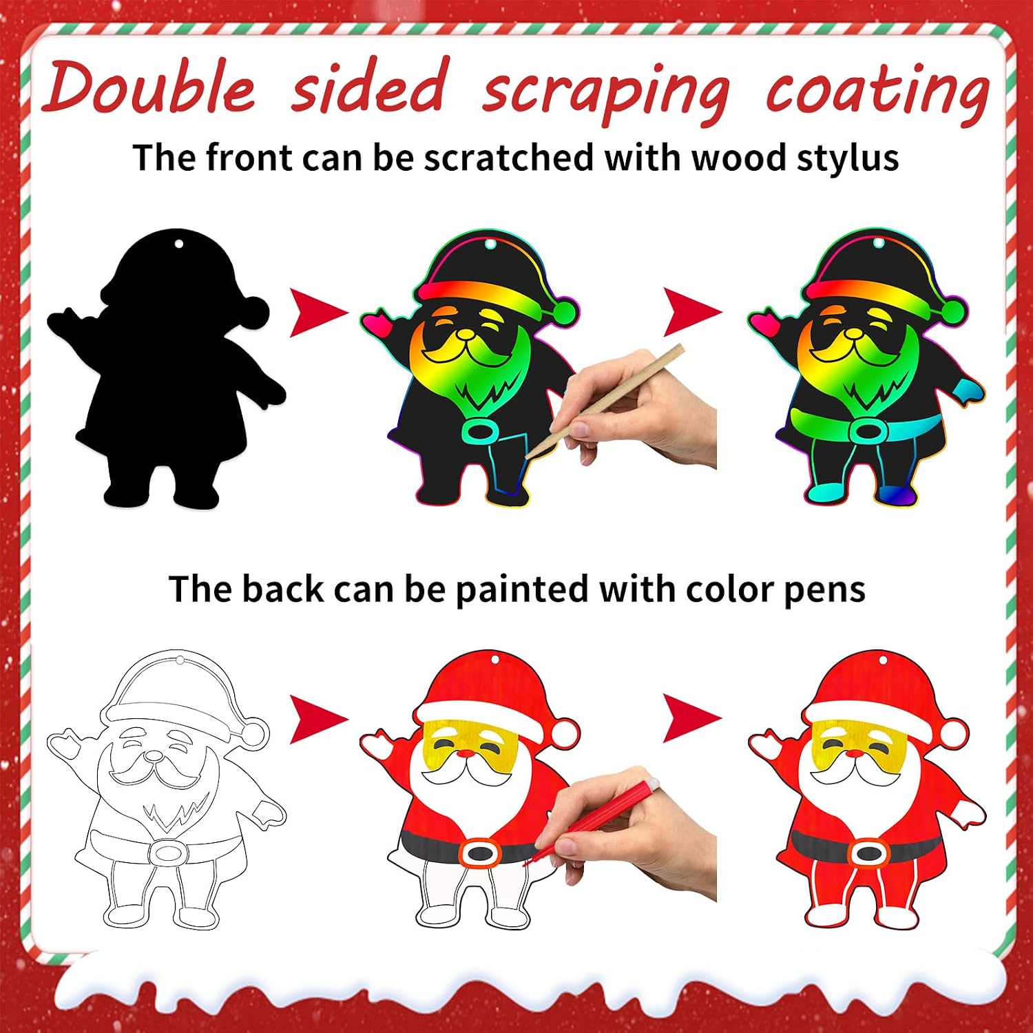 Natonhi 96Pcs Christmas Crafts for Kids, Scratch Art Ornaments Party Favors