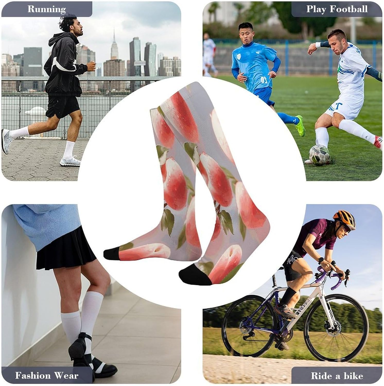 Pink Peach Socks Hiking Boot Socks Casual Knee High Sock Cozy Outdoor Sport Socks for Women Men