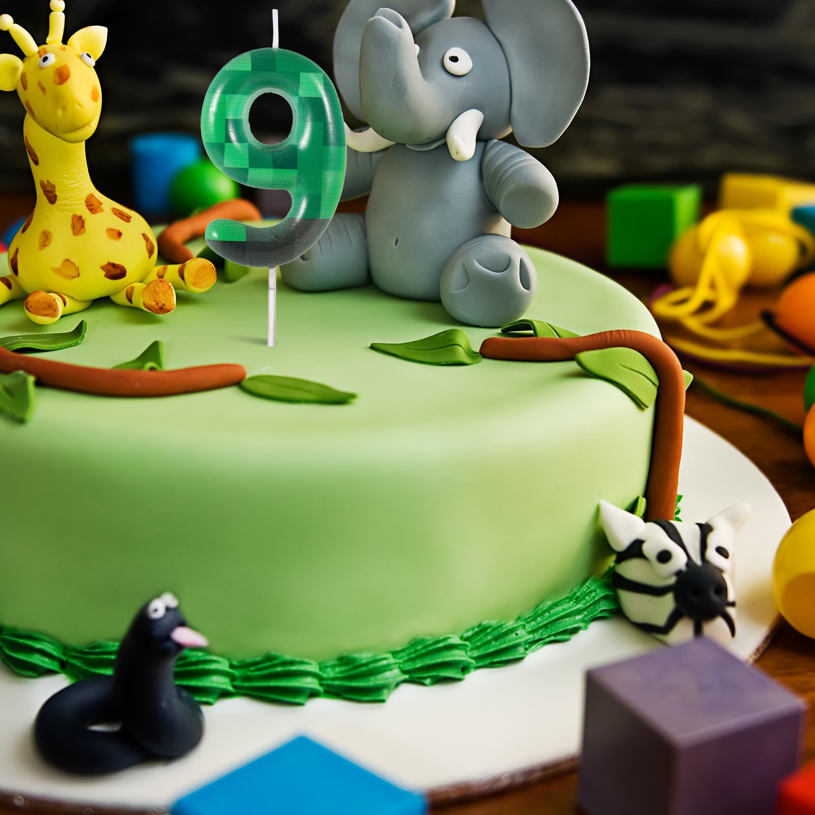 TNT Themed Birthday Candles - Green Dynamite Number 7 Cake Candles For Video Game Parties