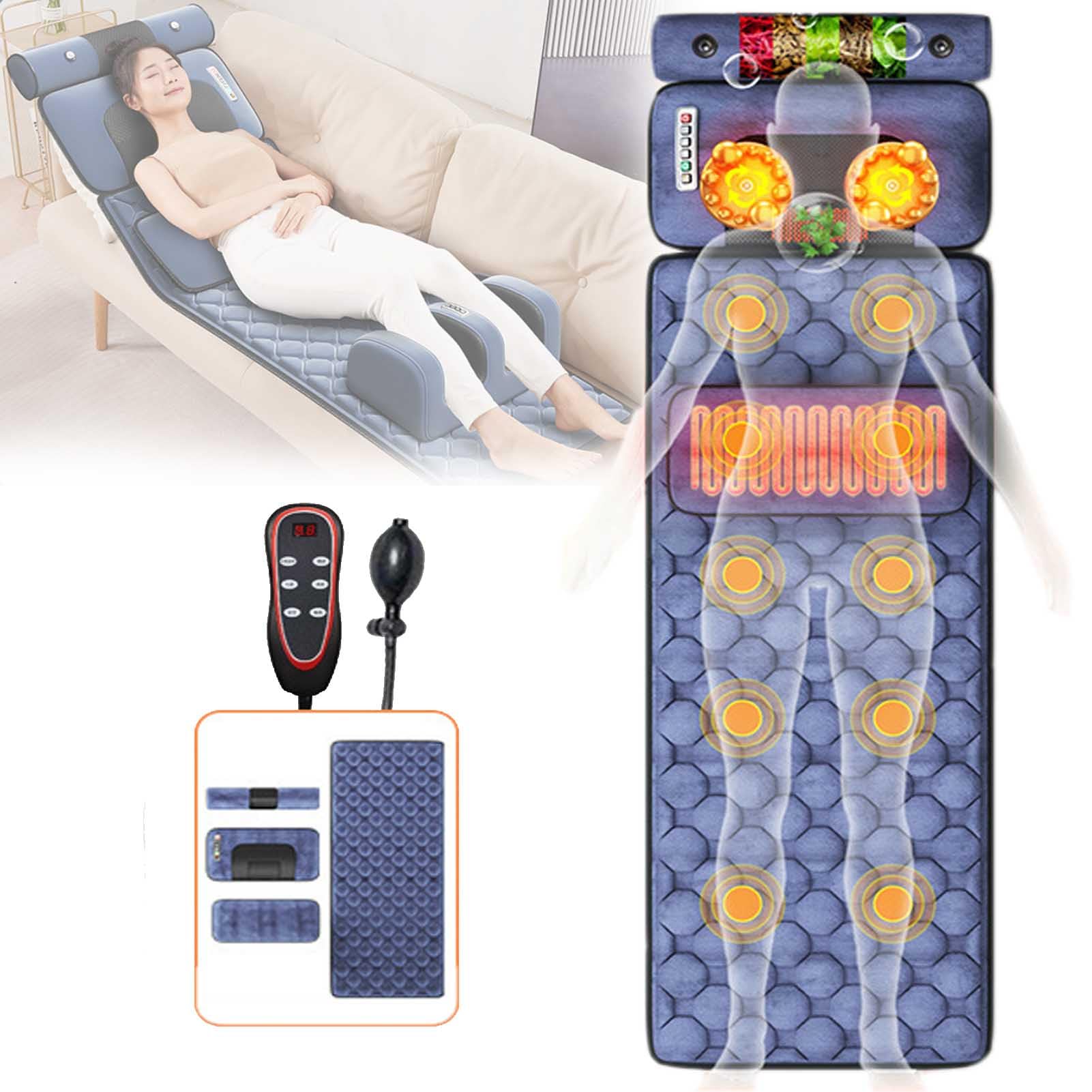 MRKU Tappetino da Massaggio con Cuscinetto Termico, Lettino per Massaggio Completo del Corpo con Cuscino per Massaggio al Collo Shiatsu, 10 Motori vibranti per alleviare la Schiena, massaggiatori per
