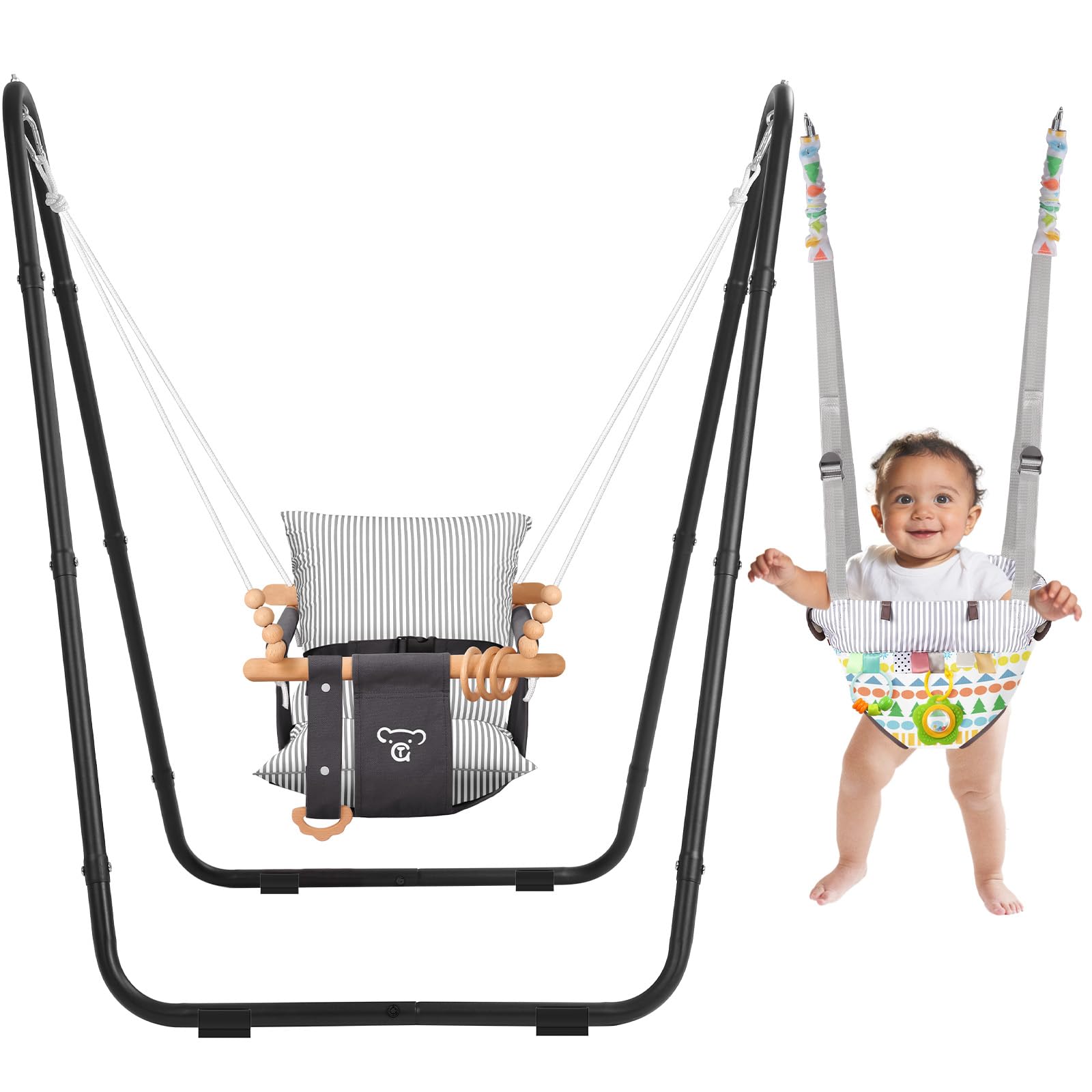 2-in-1 Baby Bouncer Jumper & Toddler Swing, Outdoor/Indoor Baby Swing with 5-Point Safety Harness, Space-Saving Design, Stable and Secure Jumper for Baby