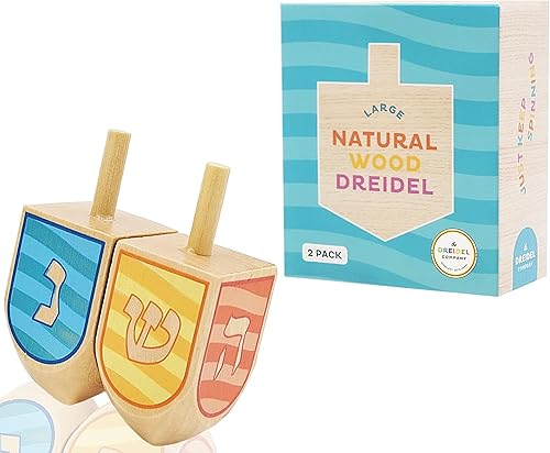 Miniatura 3 de The Dreidel Company Dreidels de Hanukkah de madera pintada a mano, extra grande, paquete de 2 diseños Ocean Dreidel
