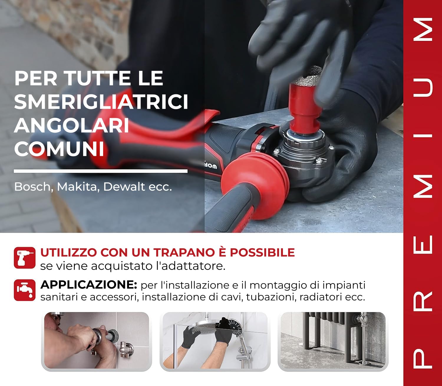 STREND PRO Set Frese a Tazza Diamantate 6-8-10-20-35-50-68 mm | Disco Diamantato 125 mm, Fresa a Dito 20 mm e Adattatore SDS | Valigetta in Alluminio | Piastrelle, Gres e Granito | Taglio Secco