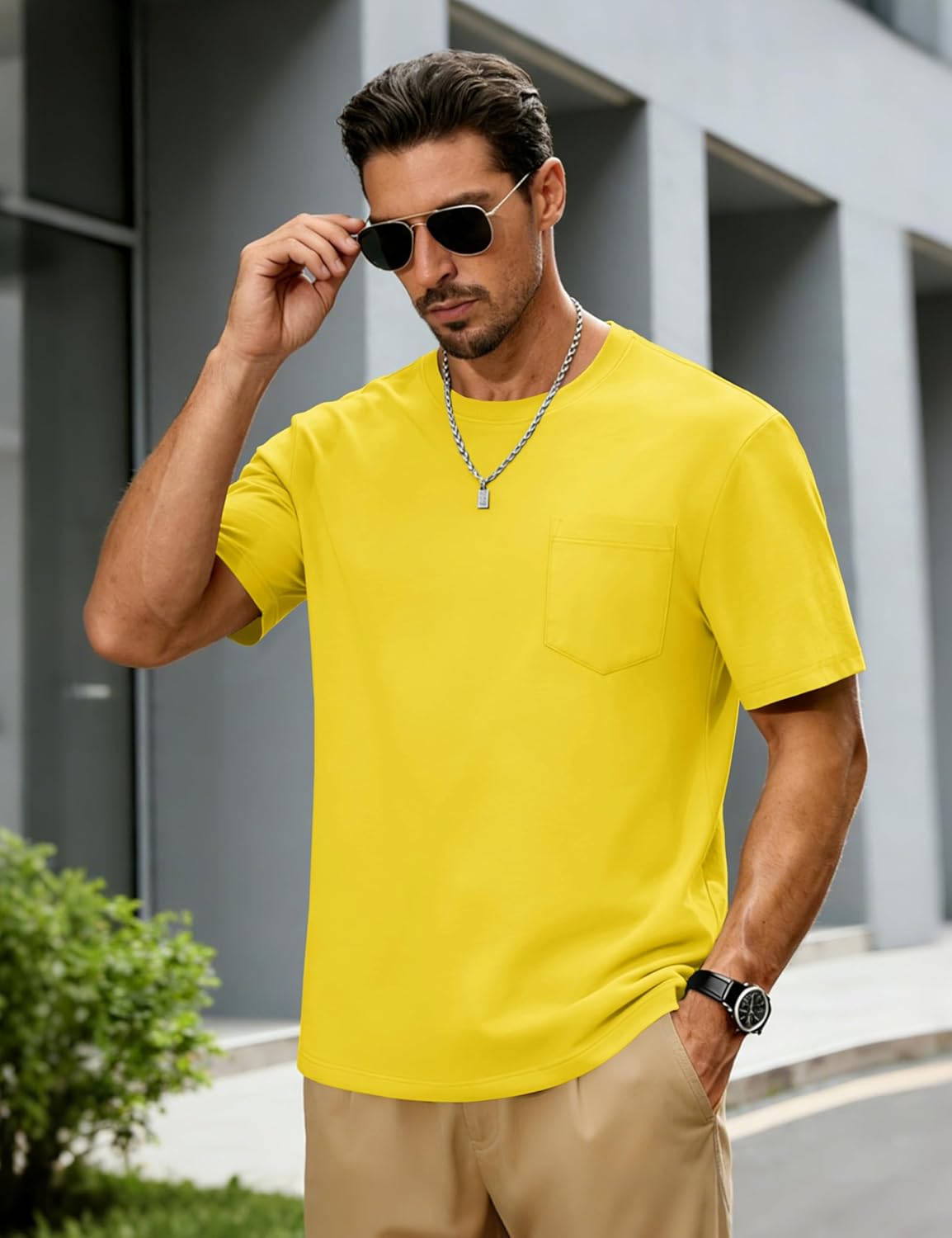 MAGNIVIT Men's Cotton Pocket Tee Shirts Soft Crew Neck Solid Color T Shirt Casual Short Sleeve Summer Basic Tops - Image 2