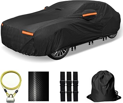 30 Layers Car Cover for Automobiles All Weather Waterproof, Outdoor Snowproof UV Protection Windproof, Door Zipper, Soft Cotton, Heavy Duty Universal Car Covers, Black, Fit Sedans 171"-180"