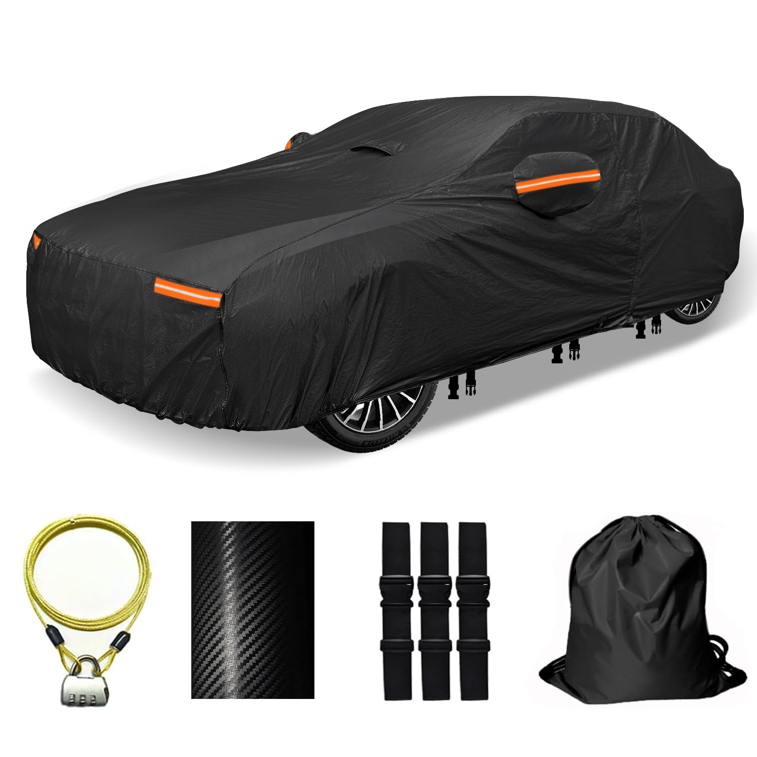 OWEEIO 30 Layers Car Cover for Automobiles All Weather Waterproof Outdoor Snowproof UV Protection Windproof Door Zipper Soft