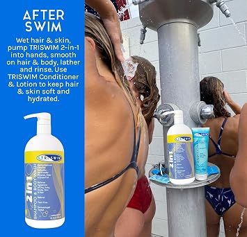 TRISWIM 2-in-1 Chlorine-Out Shampoo & Body Wash 32oz | Chlorine Removal Shampoo and Body Wash for Swimmers | Removes Chlorine, Saltwater, Hard Water, Copper & Green Tint | Tear-Free, Vegan, No Paraben