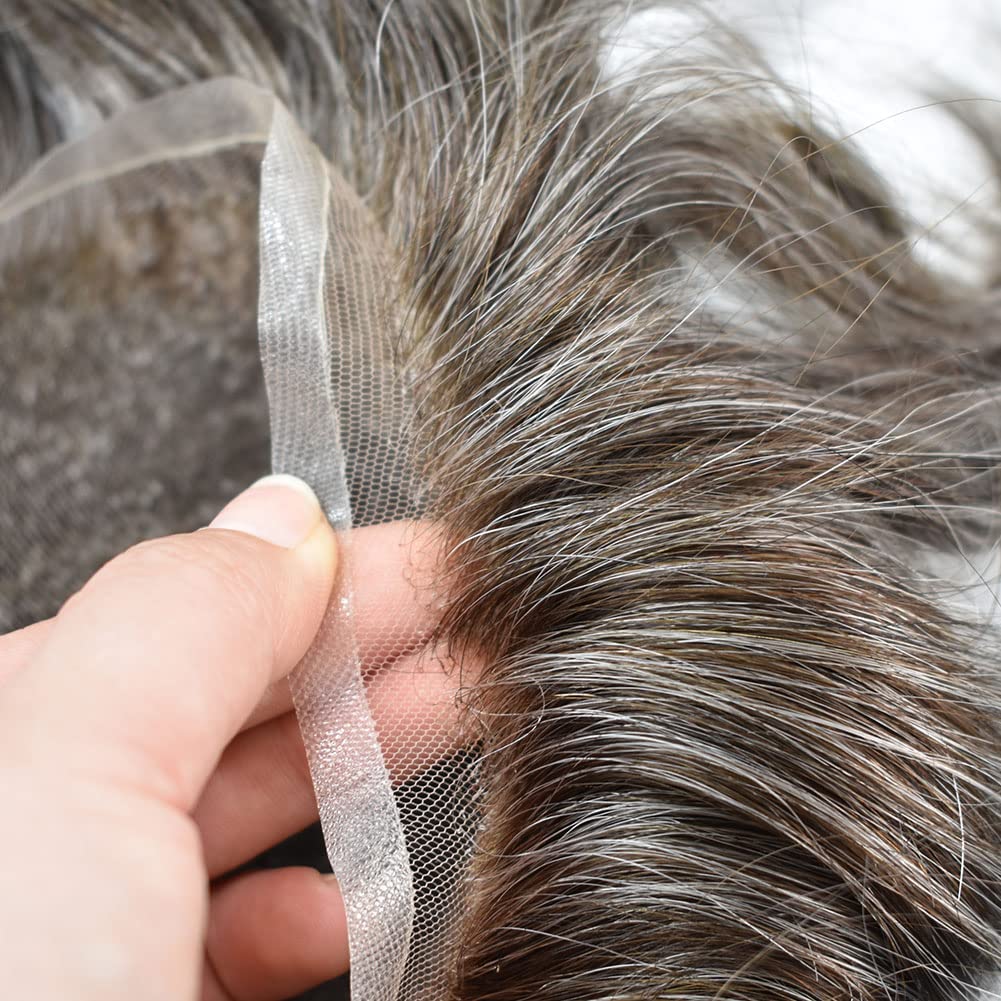 Toupee for Men Real Human Hair Replacement System Full French Lace Mens Toupee Hairpieces FACE MIRACLE(8x10, #1820 18# MEDIUM BLONDE WITH 20% SYNTHETIC GREY100% Light to medium Density)