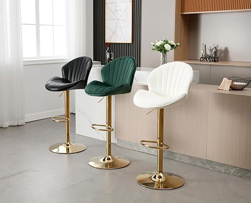 Miniatura 7 de Juego de 2 taburetes de bar giratorios modernos de cuero, de altura ajustable, sillas de bar con respaldo de concha, taburetes de isla de cocina