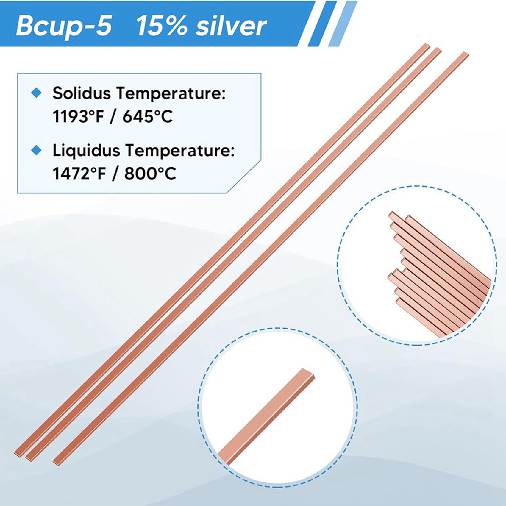 Pręty Lutownicze BCuP-5, 15% Lutu Srebrnego, Miedziano-Fosforowego, Klasy Przemysłowej, 0,050 X 1/8 X 10, 120