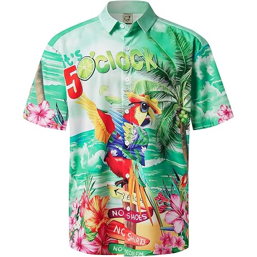Hardaddy Men's Summer Hawaiian Shirts Funny Performence Printed Button Down Casual Bowling Shirt