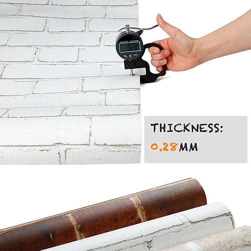 Miniatura 5 de Oxdigi Papel tapiz autoadhesivo con patrón de ladrillo, 17.7 x 393 pulgadas (48.4 pies cuadrados), ladrillo blanco y gris, película autoadhesiva de