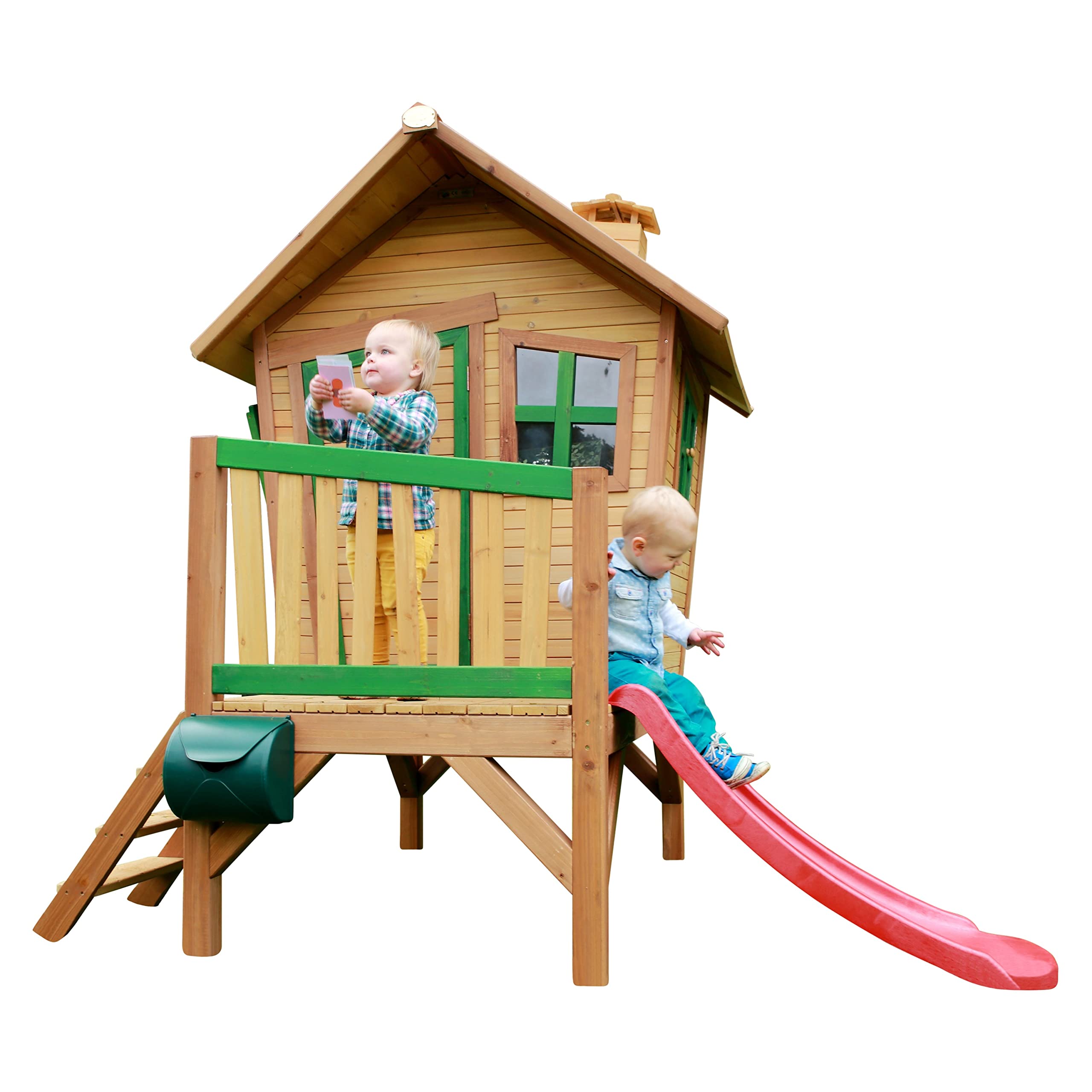 AXI Robin Casa Infantil de Madera FSC con Tobogan Rosso | Casita de Juegos para ninos de Jardin/Exterior | Parque Infantil en Marron y Verde.
