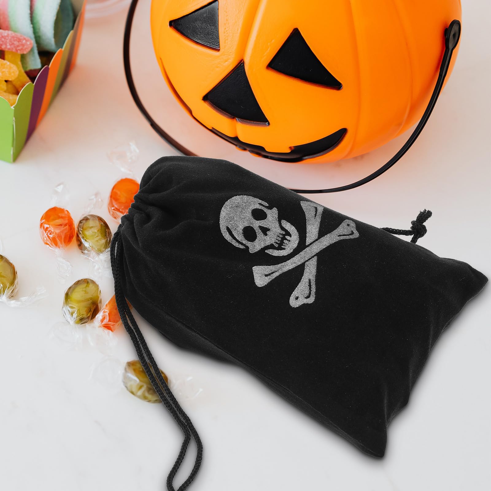 GALPADA 10 Stück Halloween Beutel mit Piratenmotiv Schwarzer Polyester Kordelzugbeutel für Süßigkeiten und Kleine Gegenstände für Halloween Partys
