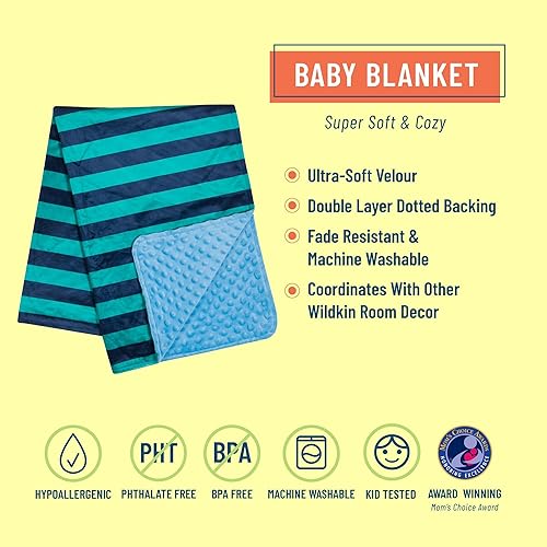 Miniatura 2 de Wildkin Manta de felpa para bebé, comodidad suave y acogedora, ideal para niños pequeños, viajes y guardería, rayas azules