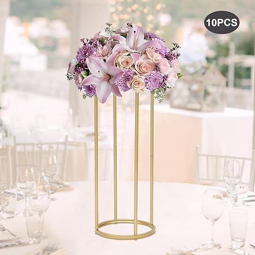 Miniatura 6 de 10 piezas de soporte dorado para flores de boda, soporte de flores de columna de metal, jarrón alto dorado geométrico para centros de mesa de
