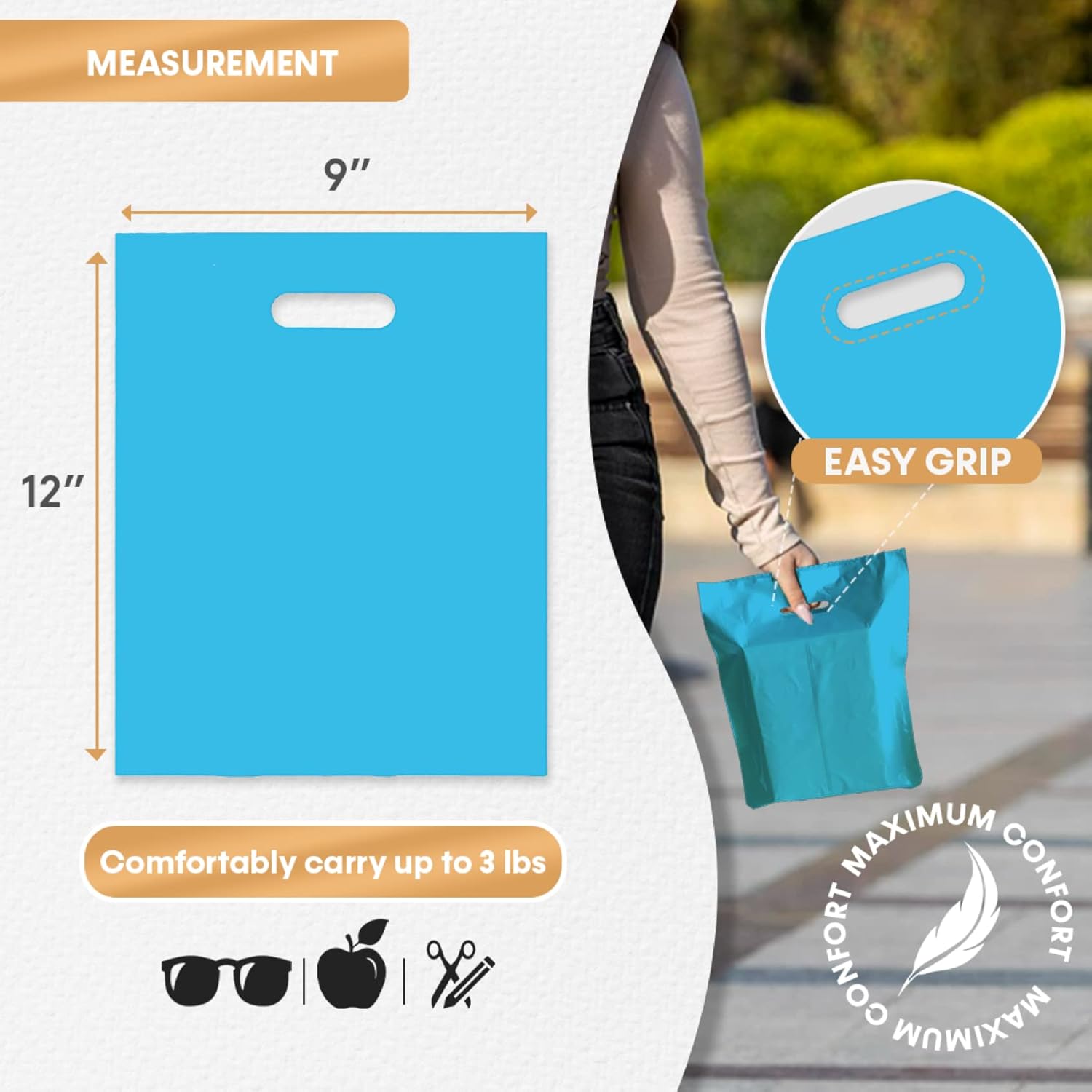 Merchandise Bags, Die Cut Handles, Strong, Durable, and Tear Resistant Bags Perfect for Retail, Boutiques, or Any Events, Different sizes and colors (Blue, 9x12 Inch (Pack of 100)) - Image 2