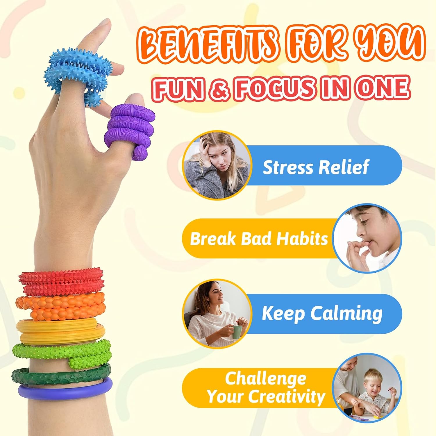 8 Pack Fidget Toys Sensory Sticks for Kids, Quiet Fidgets for Classroom Unique Textured Calming Travel Toys, Stress Relief Autism Sensory Room Must Haves, Stocking Stuffers