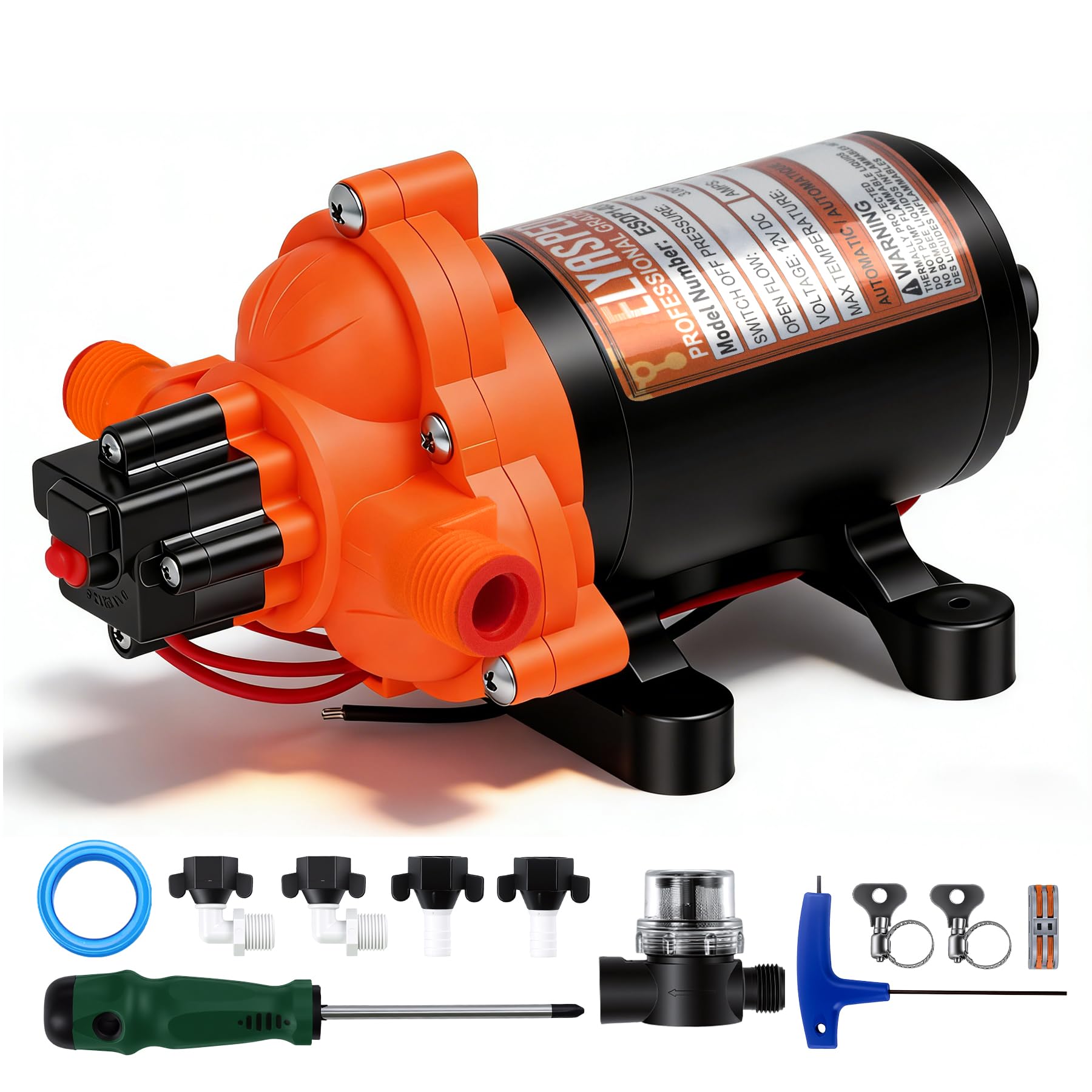 Upgraded 33-Series 12V 3.0 GPM, 45 PSI Self-Priming Water Pressure Pump