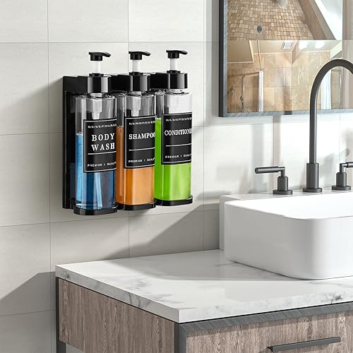 Miniatura 2 de Dispensador de champú y acondicionador, dispensador de ducha Unisense de 3 cámaras, sin taladro, dispensador de champú para montaje en la pared con