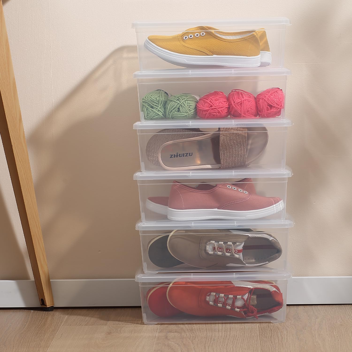 Stackable Clear Storage Bins with Lids Shoe Boxes 12 Packs Plastic Storage Containers 6 Quart Latching Plastic Shoe Boxes With Lids (Clear)
