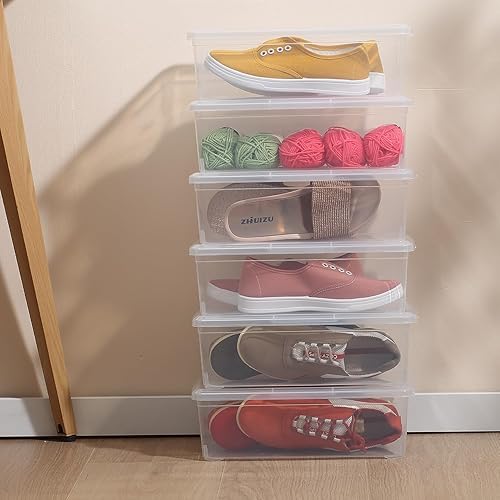 Miniatura 8 de Contenedores de almacenamiento transparentes apilables con tapas, cajas para zapatos, 12 paquetes de contenedores de plástico de almacenamiento de 6