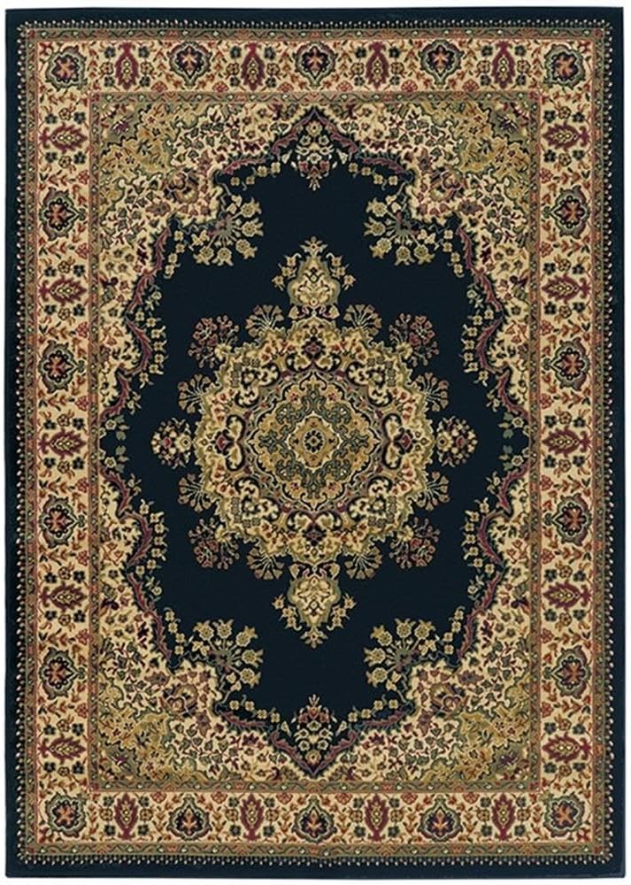 Pemberly Row Traditional Medallion Area Rug, 5'5" x 7'7", Polypropylene, Black, Stain-Resistant, Non-Shedding, Durable for Living Room, Dining Room, Bedroom, Entryway, Made in Turkey